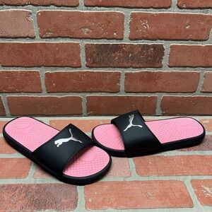 PUMA 'Cool Cat Sport' Black/Pink/Silver Slide Sandals Women's Size 9